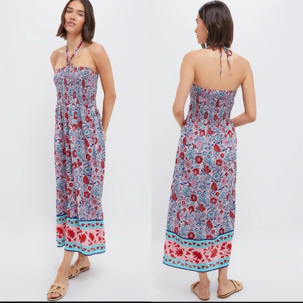 TUCKERNUCK BEACH Mauve and Rose Wildflower Smocked Lisb Caftan Tubetop Dress S